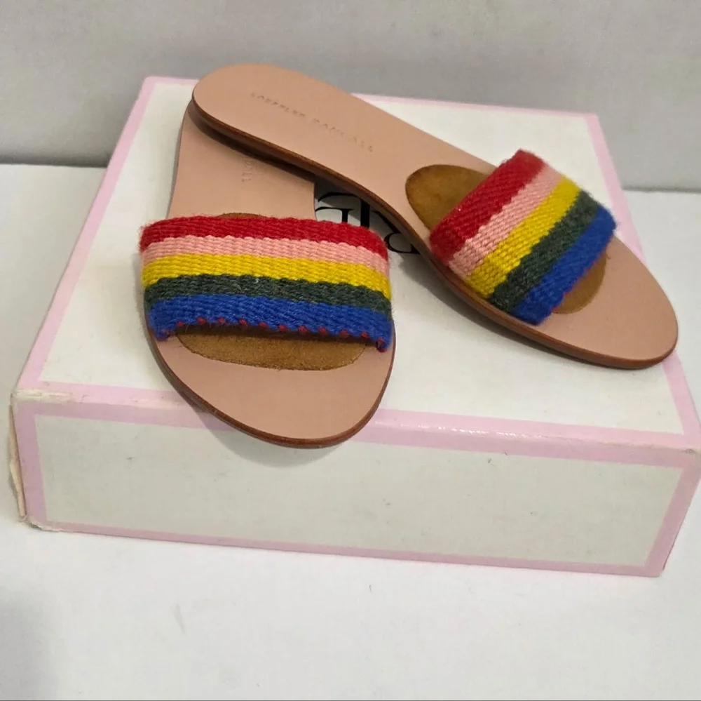 🌈 Loeffler Randall Rainbow Stripe Slide Sandal - Red, Pink, Yellow, Green, Blue